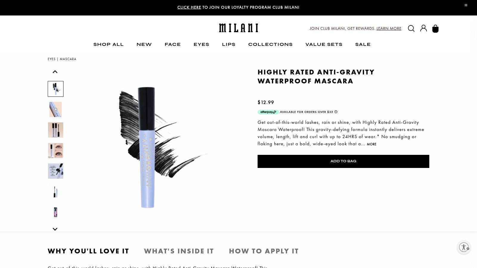 Milani Highly Rated Anti-Gravity Waterproof Mascara