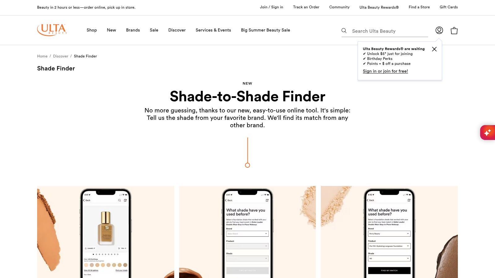 Screenshot from https://www.ulta.com/discover/shade-finder