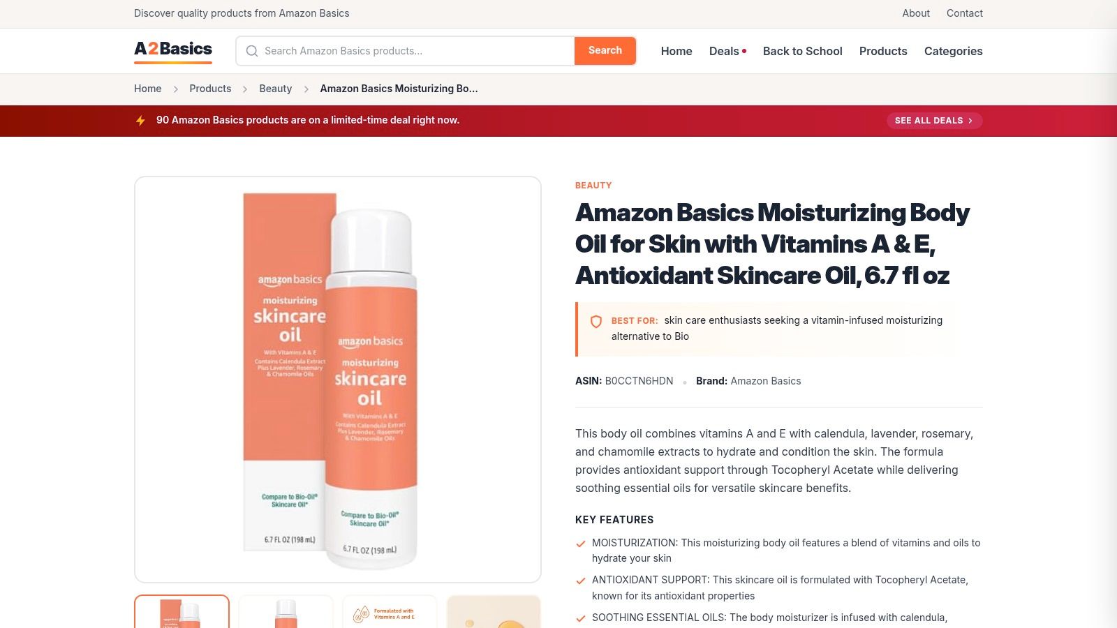 Amazon Basics Moisturizing Skincare Oil with Vitamins A & E