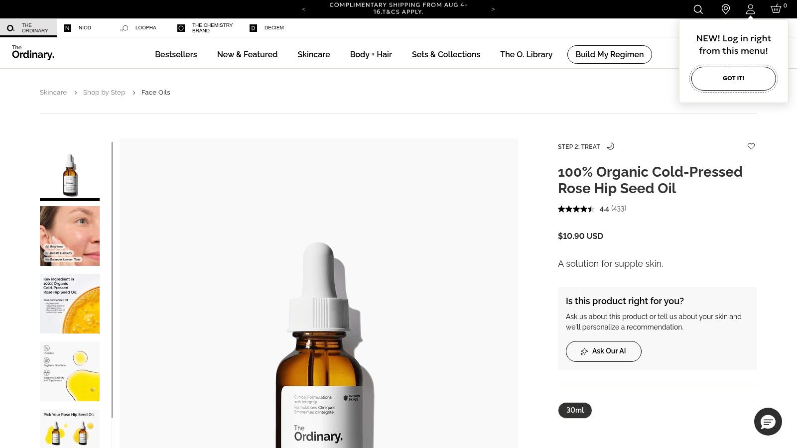 The Ordinary 100% Organic Cold-Pressed Rose Hip Seed Oil